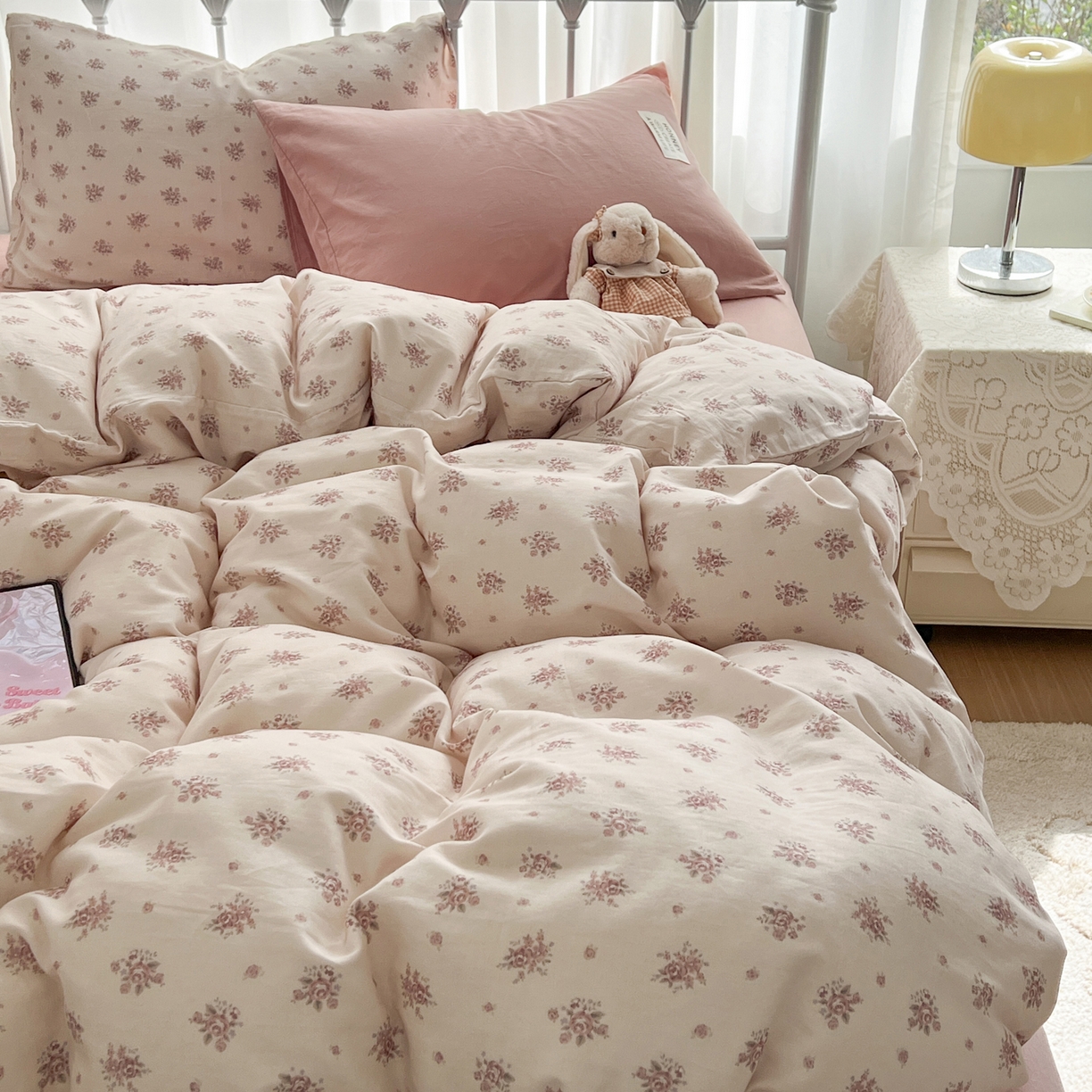 91家纺网 家纺一手货源 找家纺 （总）早晨家纺 2026新款INS博主风混搭小碎花A类全棉双层纱四件套