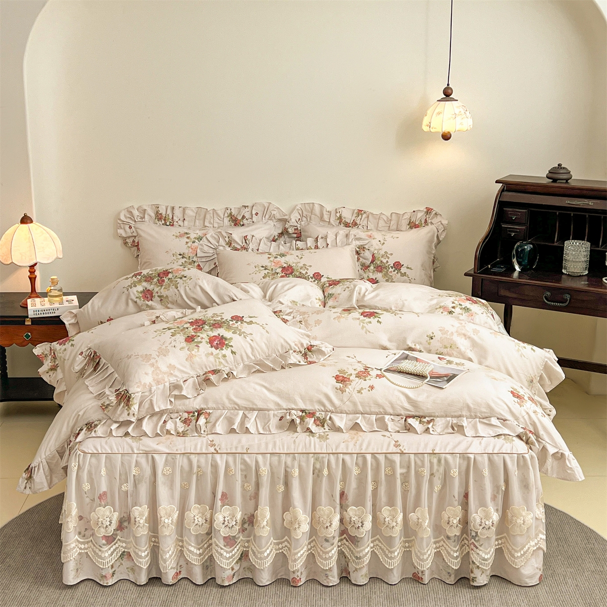 91家纺网 家纺一手货源 找家纺 宜凡家纺 2026新款全棉数码印花单层床裙三四件套①号系列四件套 云栀