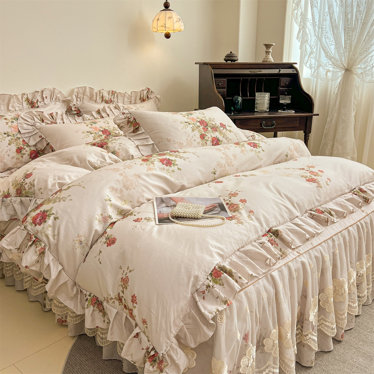 91家纺网 家纺一手货源 找家纺 宜凡家纺 2026新款全棉数码印花单层床裙三四件套①号系列四件套 云栀