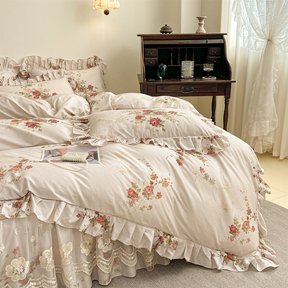 91家纺网 家纺一手货源 找家纺 宜凡家纺 2026新款全棉数码印花单层床裙三四件套①号系列四件套 云栀