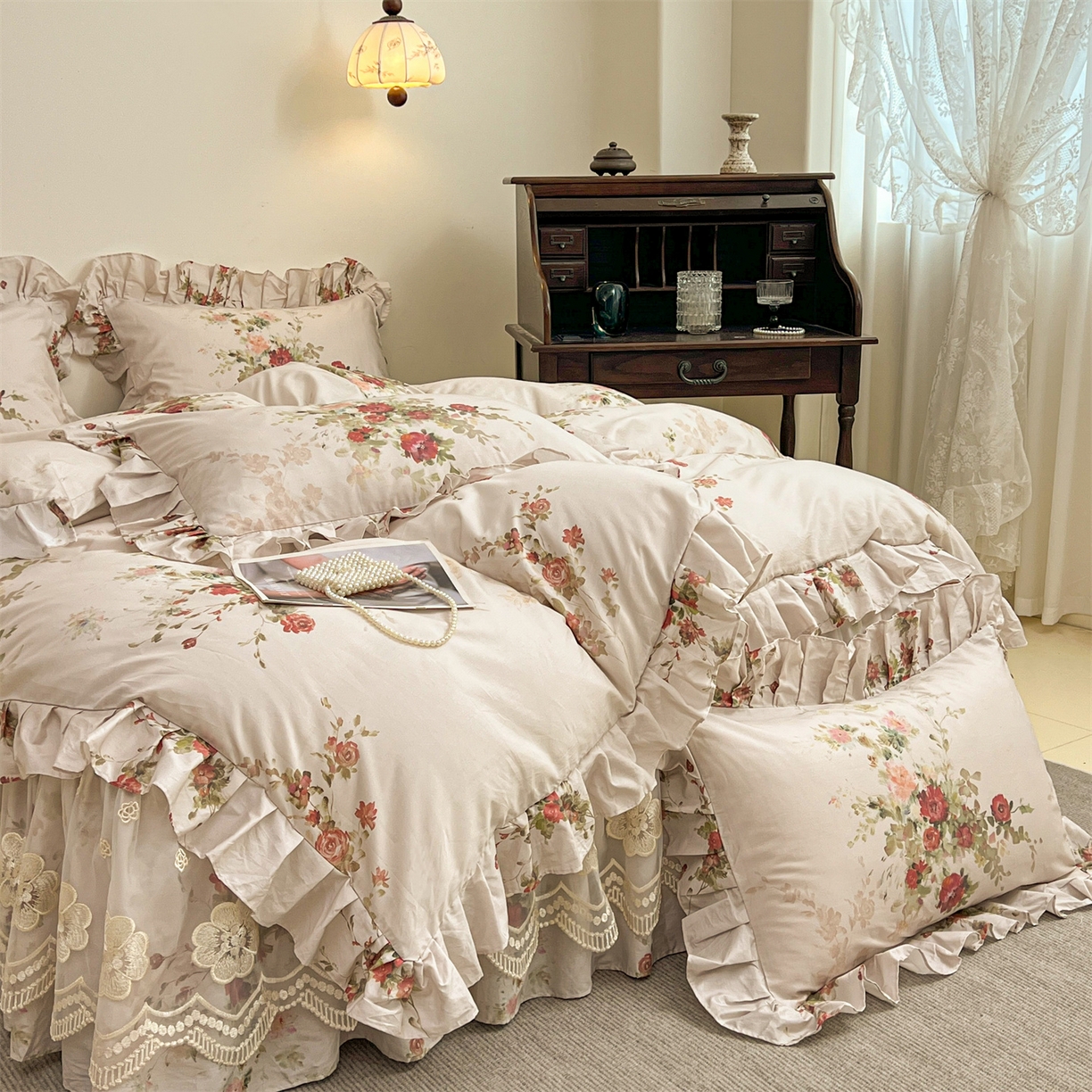 91家纺网 家纺一手货源 找家纺 宜凡家纺 2026新款全棉数码印花单层床裙三四件套①号系列四件套 云栀