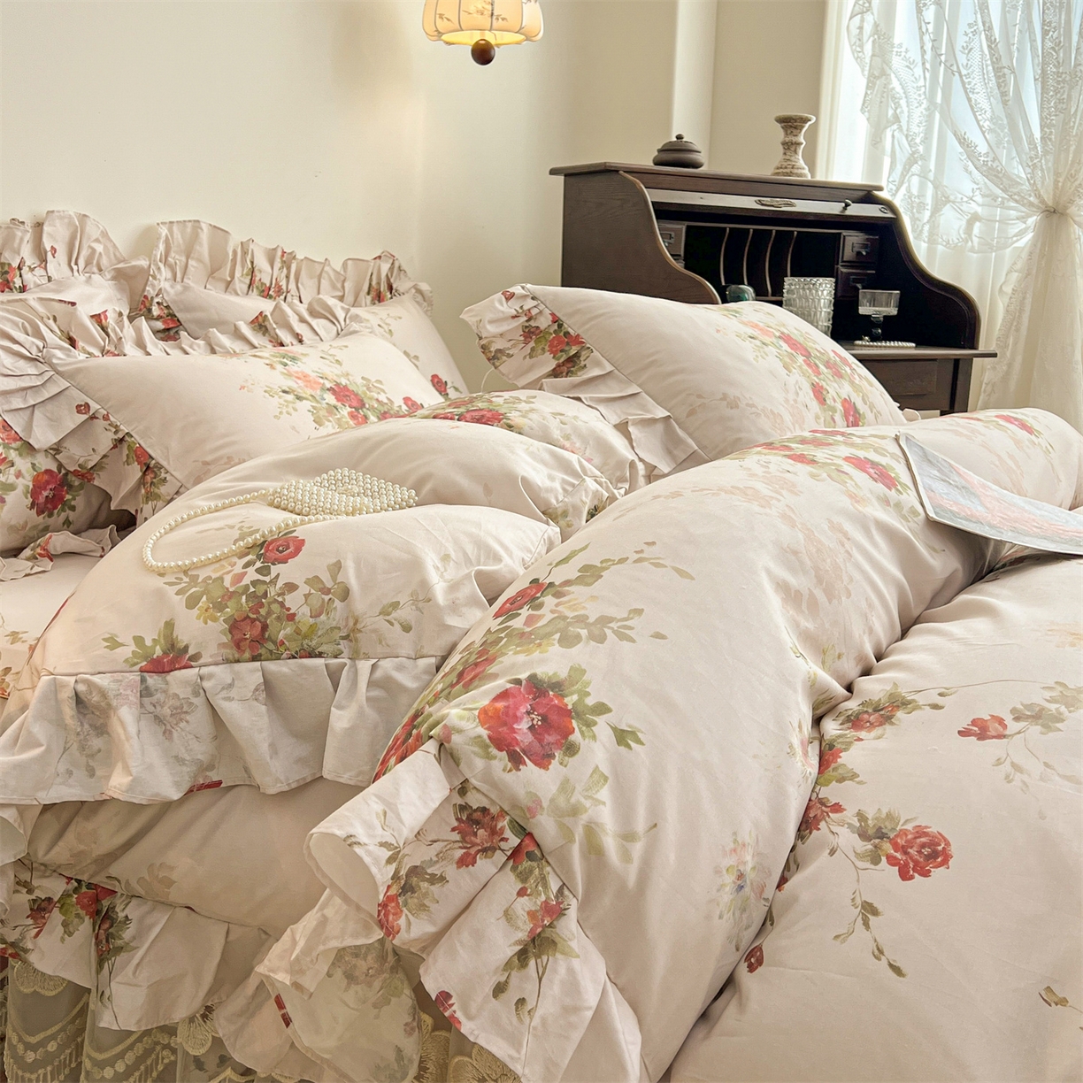 91家纺网 家纺一手货源 找家纺 宜凡家纺 2026新款全棉数码印花单层床裙三四件套①号系列四件套 云栀