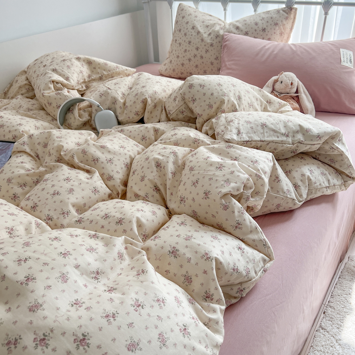 91家纺网 家纺一手货源 找家纺 （总）早晨家纺 2026新款INS博主风混搭小碎花A类全棉双层纱四件套