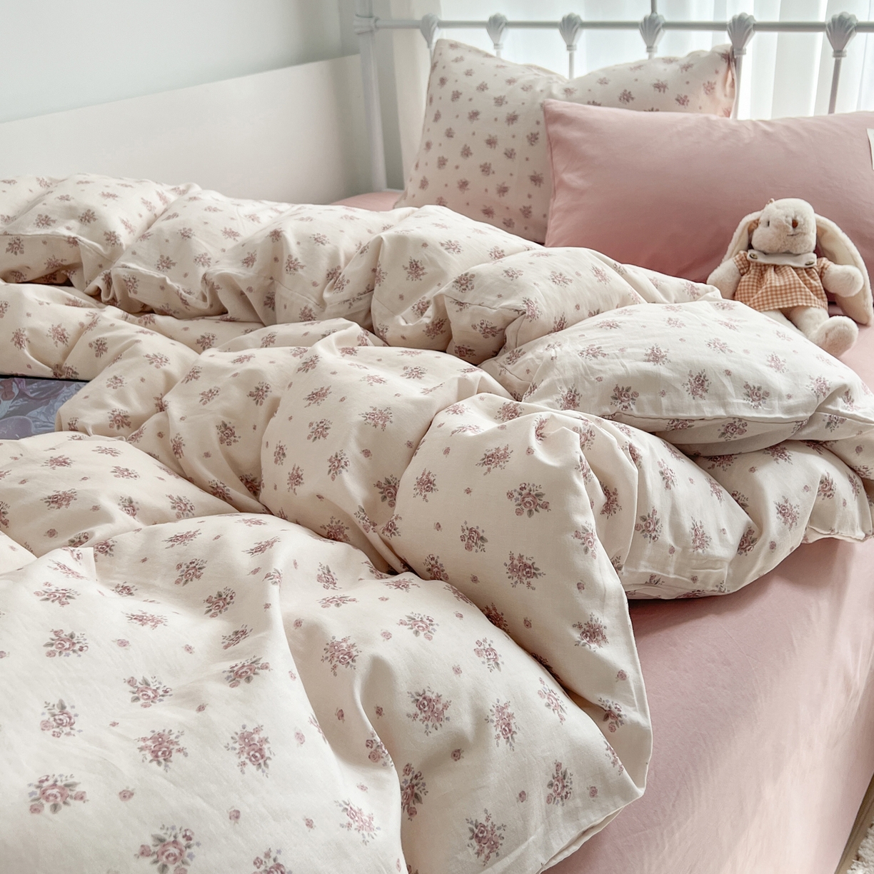 早晨家纺 2026新款INS博主风混搭小碎花A类全棉双层纱四件套 双层纱-月野蔷薇