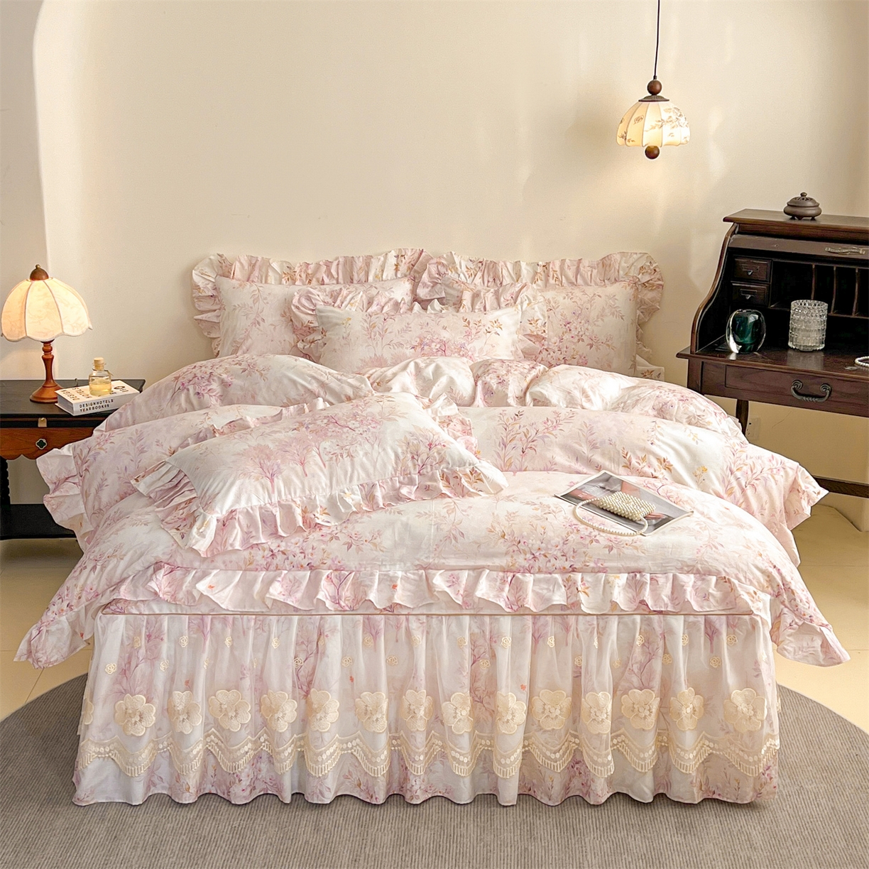 91家纺网 家纺一手货源 找家纺 （总）宜凡家纺 2026新款全棉数码印花单层床裙三四件套①号系列四件套