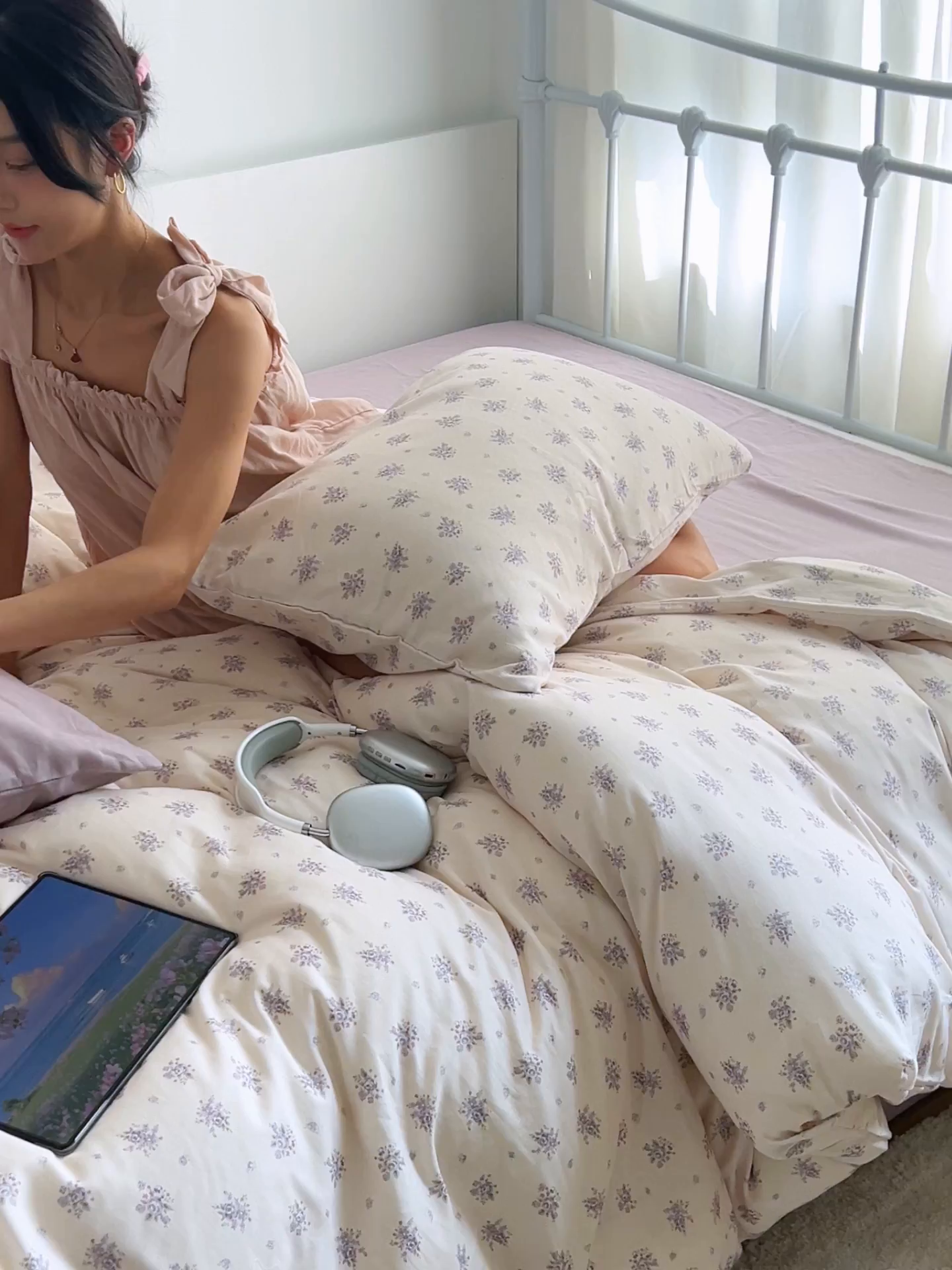 91家纺网 家纺一手货源 找家纺 早晨家纺 2026新款INS博主风混搭小碎花A类全棉双层纱四件套 双层纱-春颂