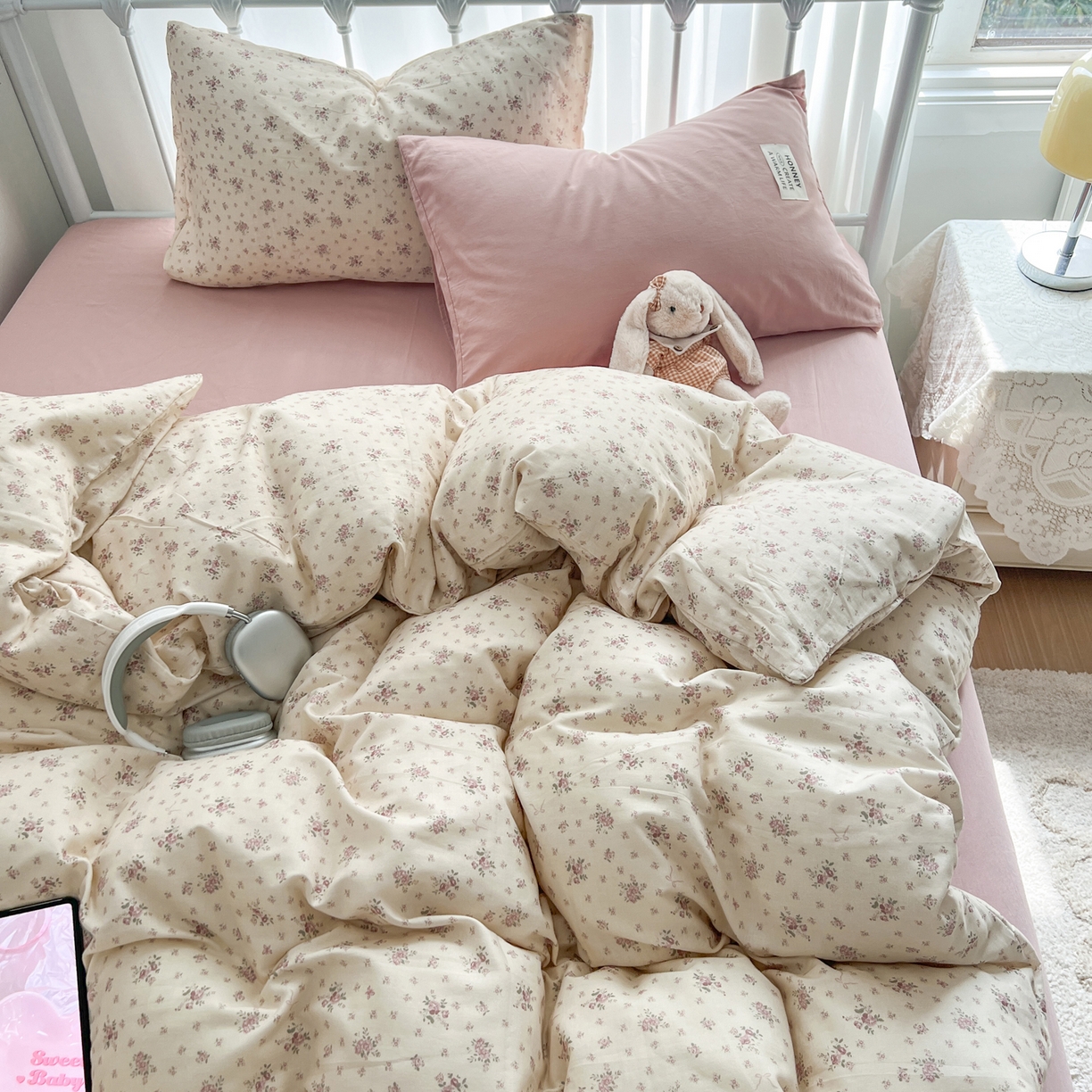 91家纺网 家纺一手货源 找家纺 早晨家纺 2026新款INS博主风混搭小碎花A类全棉双层纱四件套 双层纱-山野物语