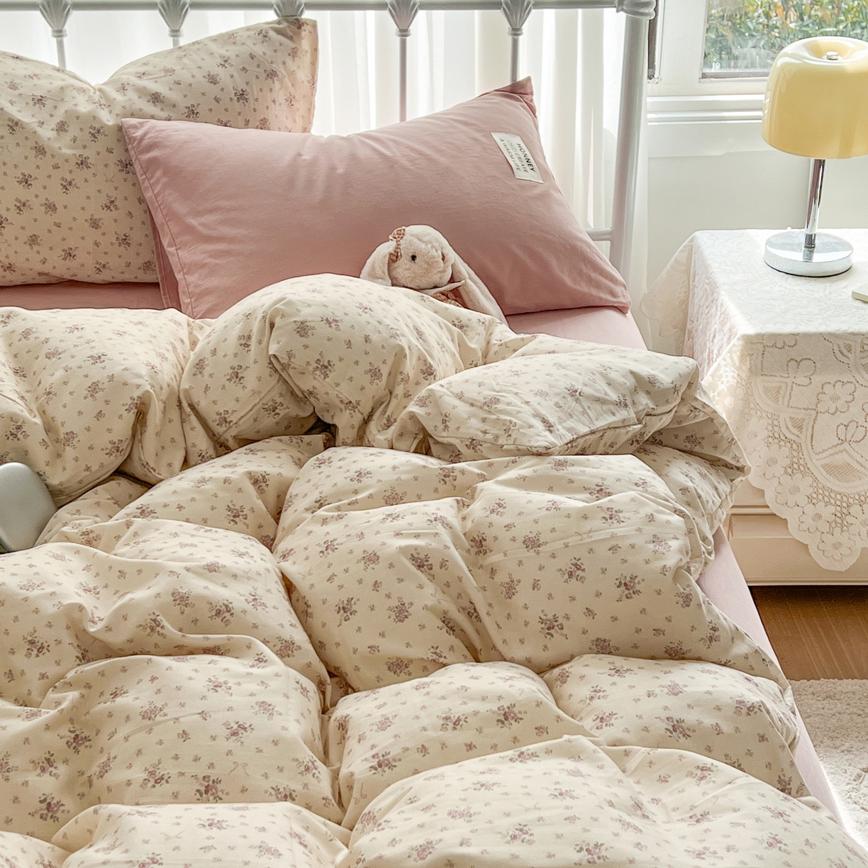 91家纺网 家纺一手货源 找家纺 早晨家纺 2026新款INS博主风混搭小碎花A类全棉双层纱四件套 双层纱-山野物语