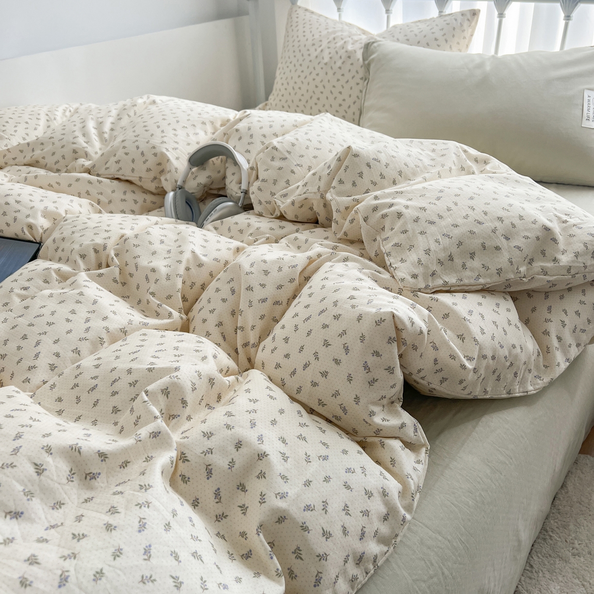 早晨家纺 2026新款INS博主风混搭小碎花A类全棉双层纱四件套 双层纱-栀夏