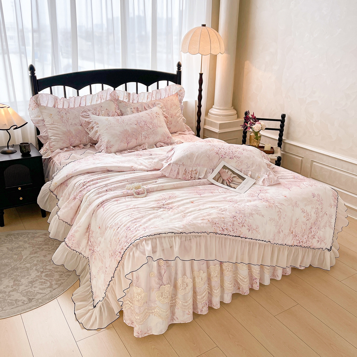 91家纺网 家纺一手货源 找家纺 （总）宜凡家纺 2026新款全棉数码印花夏被床裙四件套①号系列