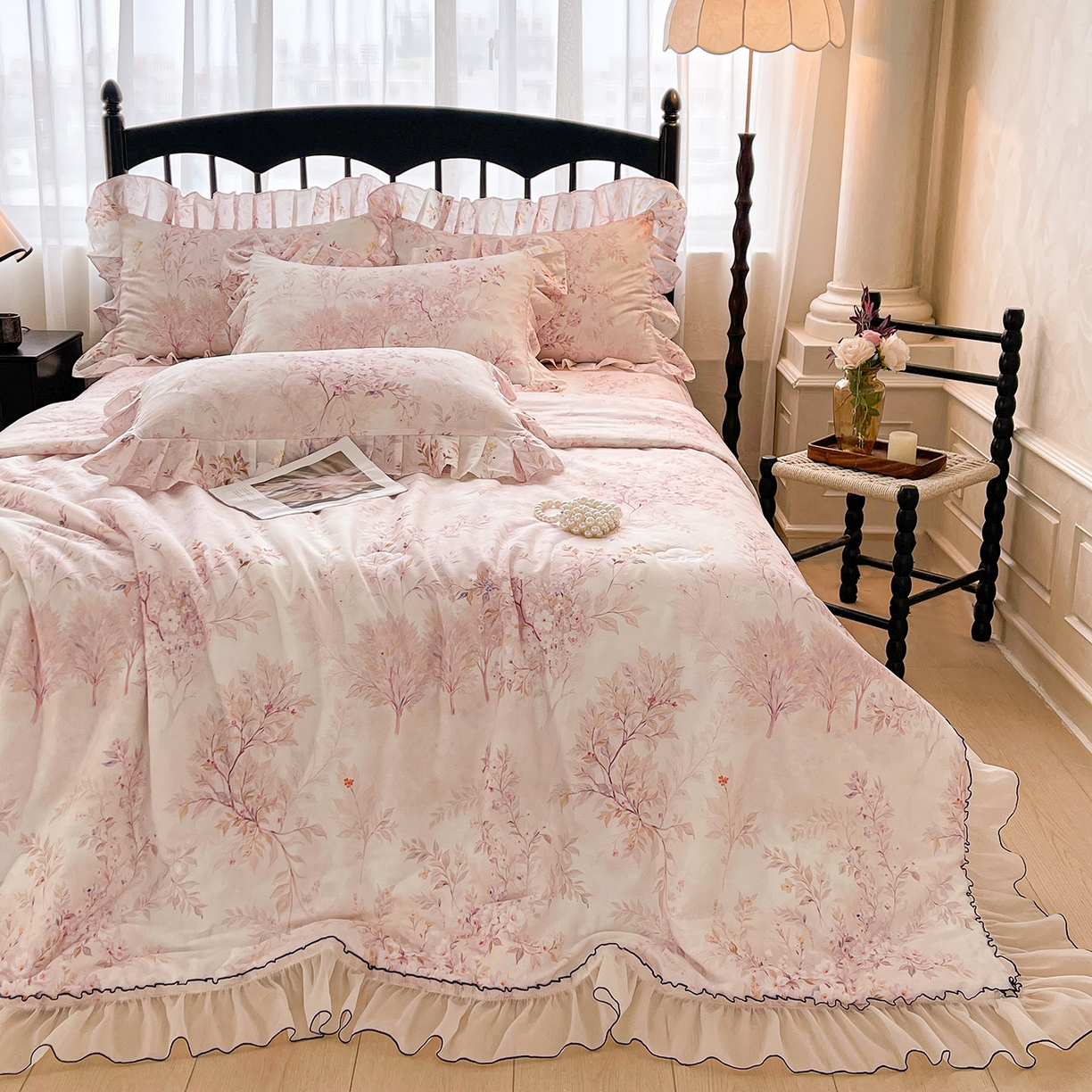 91家纺网 家纺一手货源 找家纺 （总）宜凡家纺 2026新款全棉数码印花夏被床裙四件套①号系列