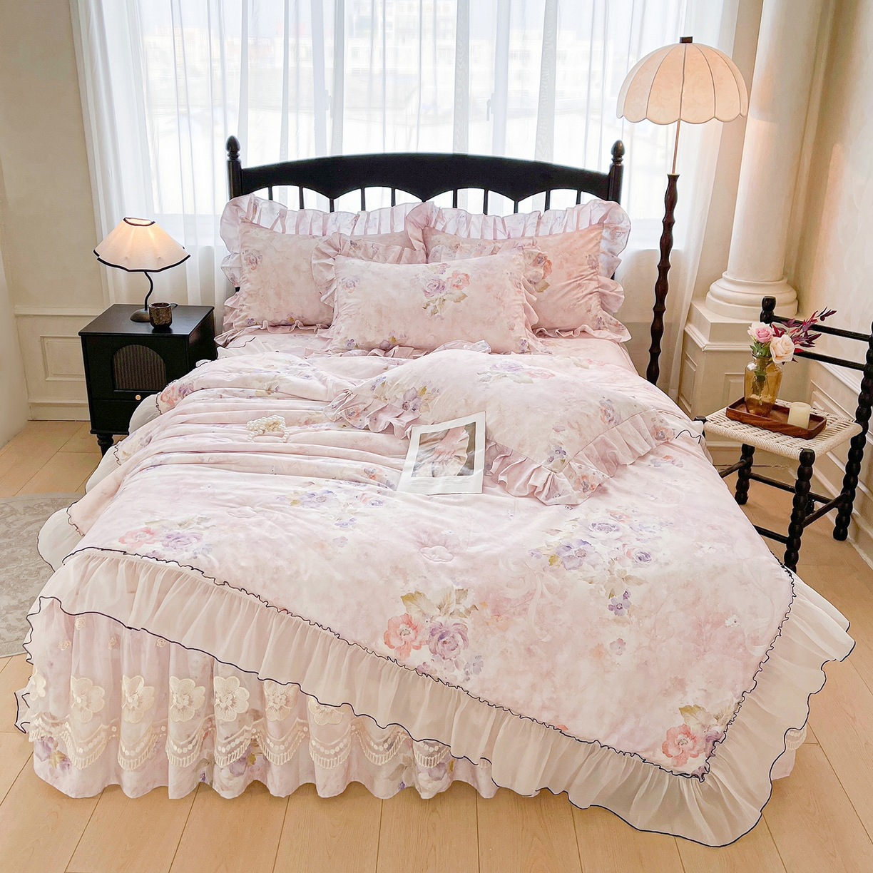 91家纺网 家纺一手货源 找家纺 宜凡家纺 2026新款全棉数码印花夏被床裙四件套①号系列 香雪海