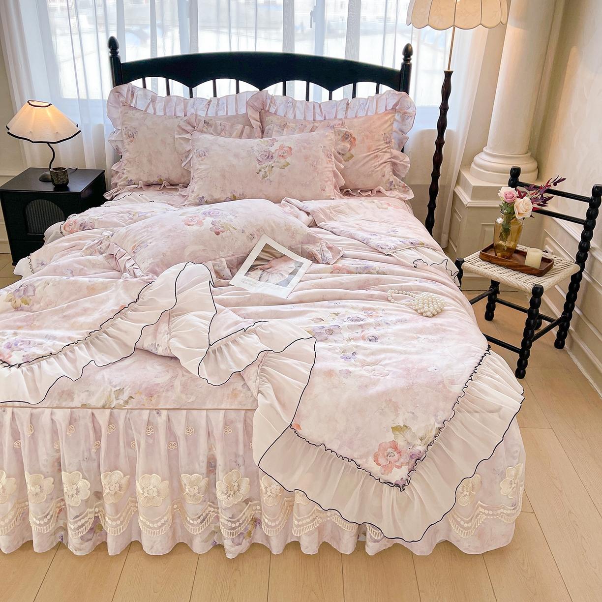 91家纺网 家纺一手货源 找家纺 宜凡家纺 2026新款全棉数码印花夏被床裙四件套①号系列 香雪海