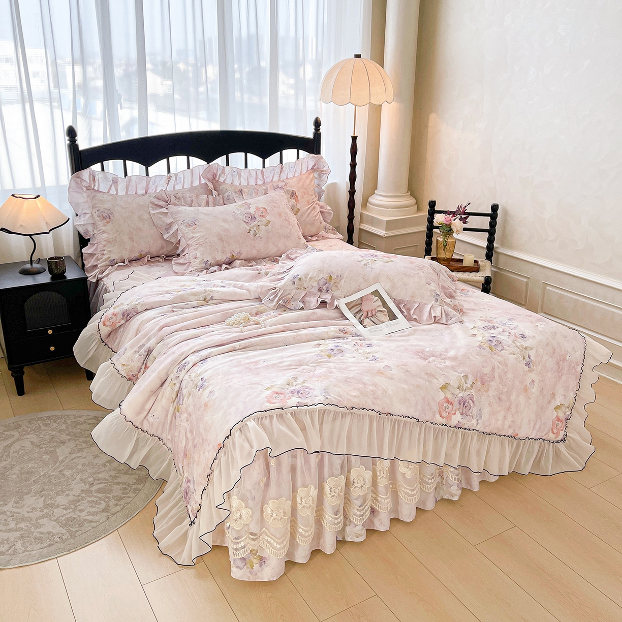 91家纺网 家纺一手货源 找家纺 宜凡家纺 2026新款全棉数码印花夏被床裙四件套①号系列 香雪海