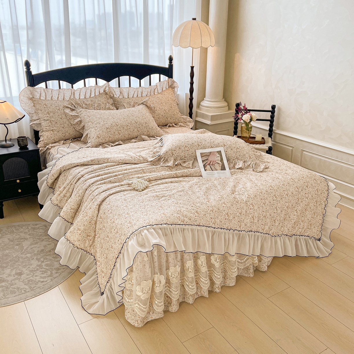 91家纺网 家纺一手货源 找家纺 宜凡家纺 2026新款全棉数码印花夏被床裙四件套①号系列 云卷