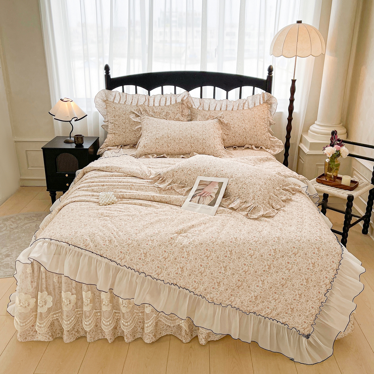 91家纺网 家纺一手货源 找家纺 宜凡家纺 2026新款全棉数码印花夏被床裙四件套①号系列 云卷