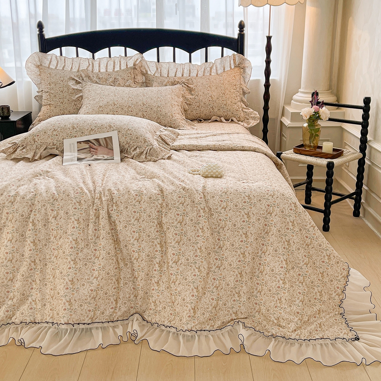 91家纺网 家纺一手货源 找家纺 宜凡家纺 2026新款全棉数码印花夏被床裙四件套①号系列 云卷