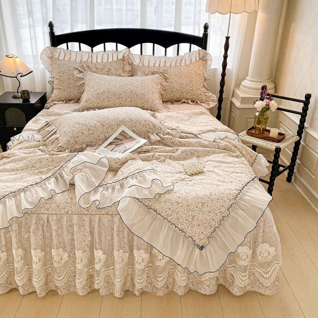 91家纺网 家纺一手货源 找家纺 宜凡家纺 2026新款全棉数码印花夏被床裙四件套①号系列 云卷