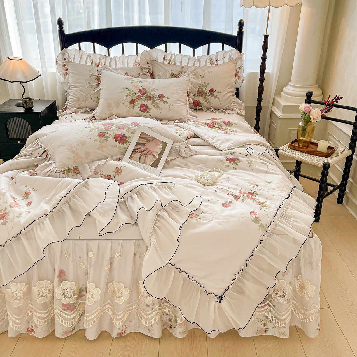 91家纺网 家纺一手货源 找家纺 宜凡家纺 2026新款全棉数码印花夏被床裙四件套①号系列 云栀