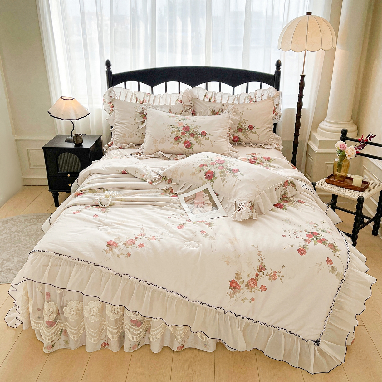 91家纺网 家纺一手货源 找家纺 宜凡家纺 2026新款全棉数码印花夏被床裙四件套①号系列 云栀