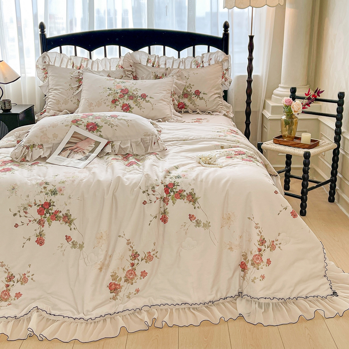 91家纺网 家纺一手货源 找家纺 宜凡家纺 2026新款全棉数码印花夏被床裙四件套①号系列 云栀