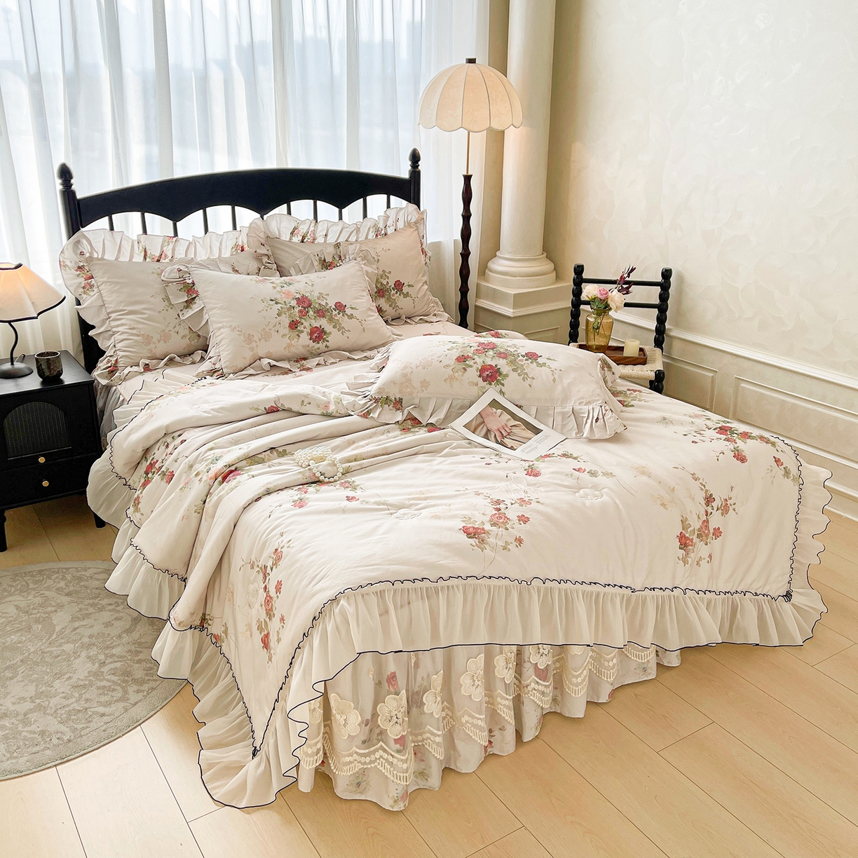 91家纺网 家纺一手货源 找家纺 宜凡家纺 2026新款全棉数码印花夏被床裙四件套①号系列 云栀