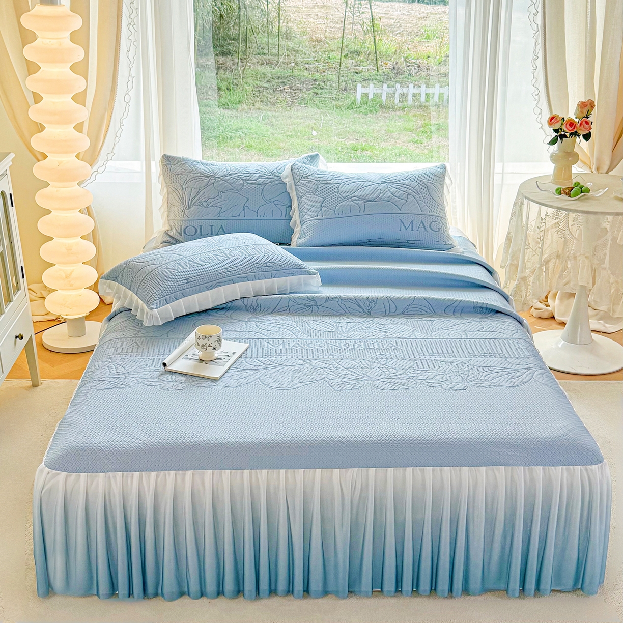 91家纺网 家纺一手货源 找家纺 （总）赛丽雅 2026新款A类PE提花渐变色床裙款凉席席子