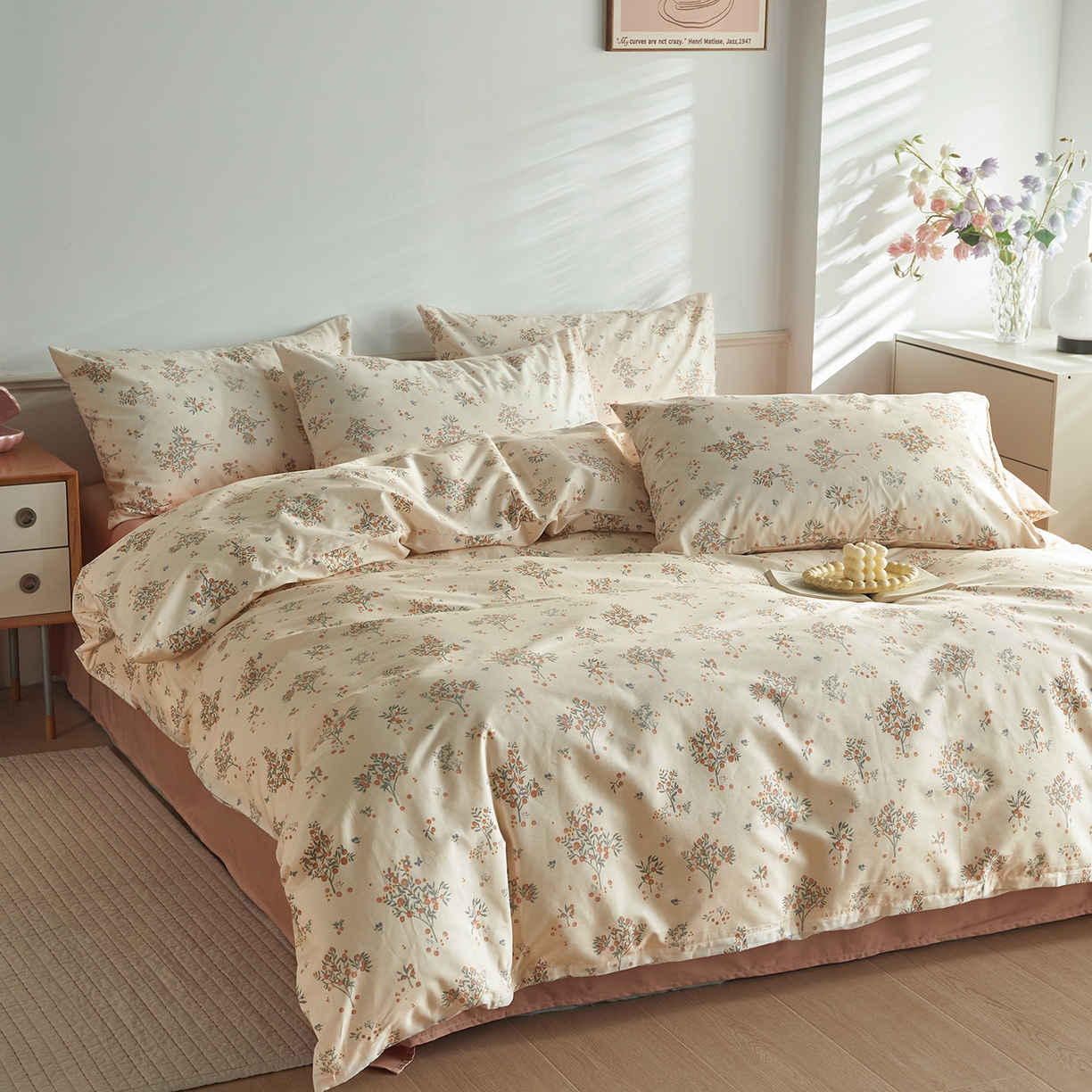 91家纺网 家纺一手货源 找家纺 绫韵家纺 2026新款全棉ins小碎花13372纯棉田园风简约四件套 陌上秋