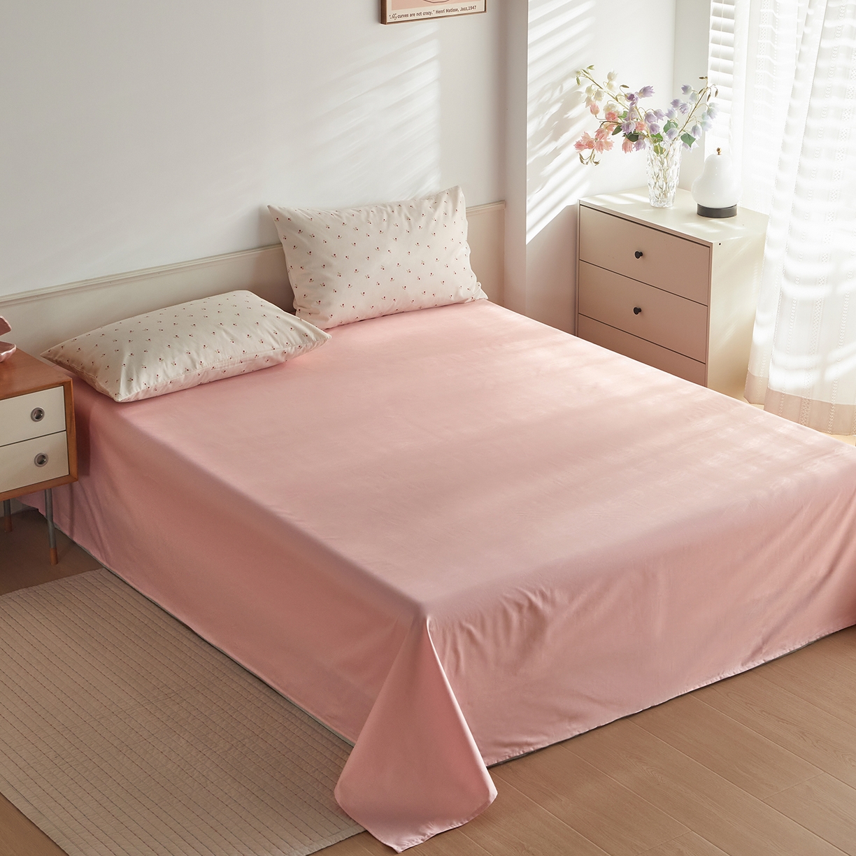 91家纺网 家纺一手货源 找家纺 绫韵家纺 2026新款全棉ins小碎花13372纯棉田园风简约四件套 桃点点