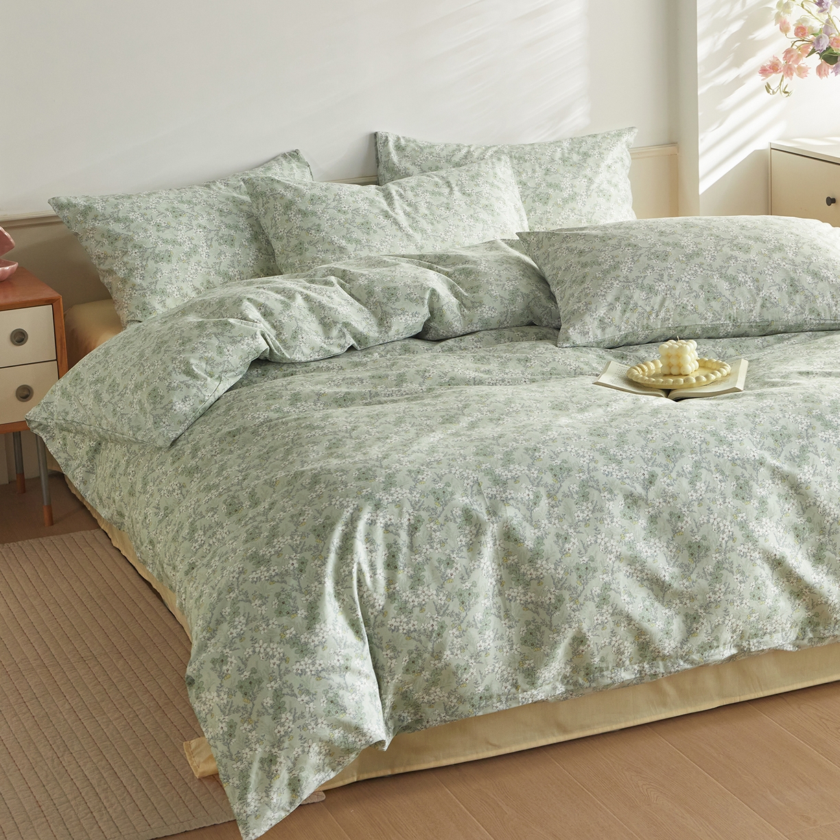 91家纺网 家纺一手货源 找家纺 绫韵家纺 2026新款全棉ins小碎花13372纯棉田园风简约四件套 星星花