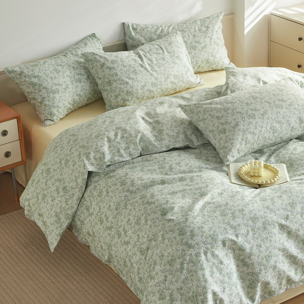 91家纺网 家纺一手货源 找家纺 绫韵家纺 2026新款全棉ins小碎花13372纯棉田园风简约四件套 星星花