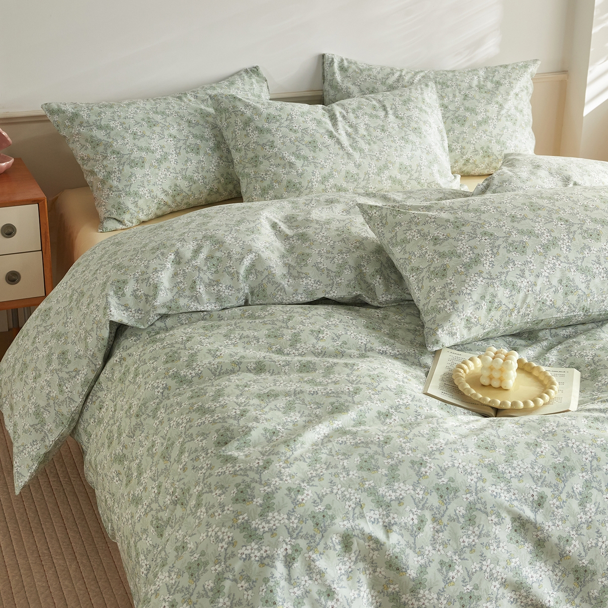 91家纺网 家纺一手货源 找家纺 绫韵家纺 2026新款全棉ins小碎花13372纯棉田园风简约四件套 星星花