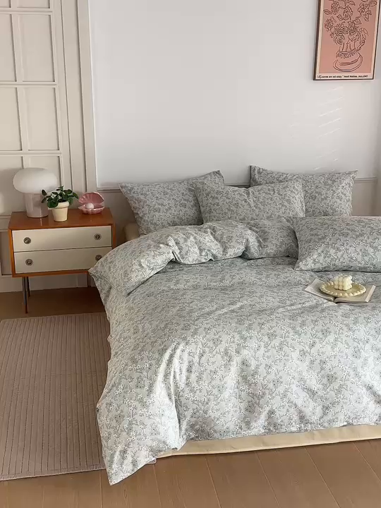 91家纺网 家纺一手货源 找家纺 绫韵家纺 2026新款全棉ins小碎花13372纯棉田园风简约四件套 星星花