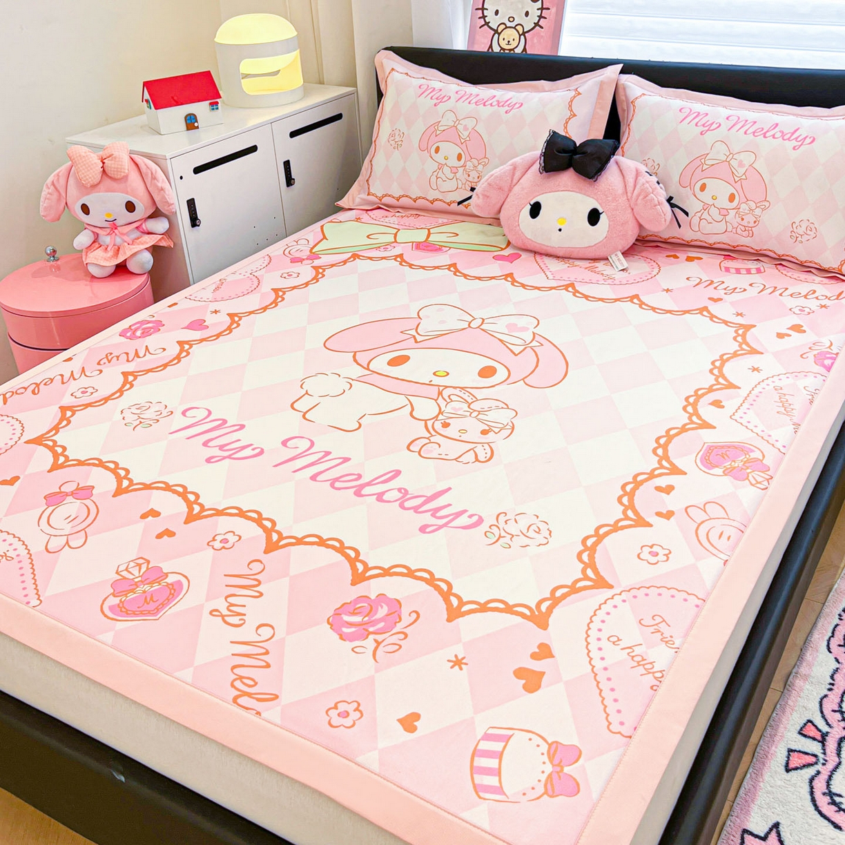 91家纺网 家纺一手货源 找家纺 暮思家居 2026新款正版授权A类大版数码印花三丽鸥1200D冰丝凉席可组合仿锦氨夏被 平铺款-公主美乐蒂