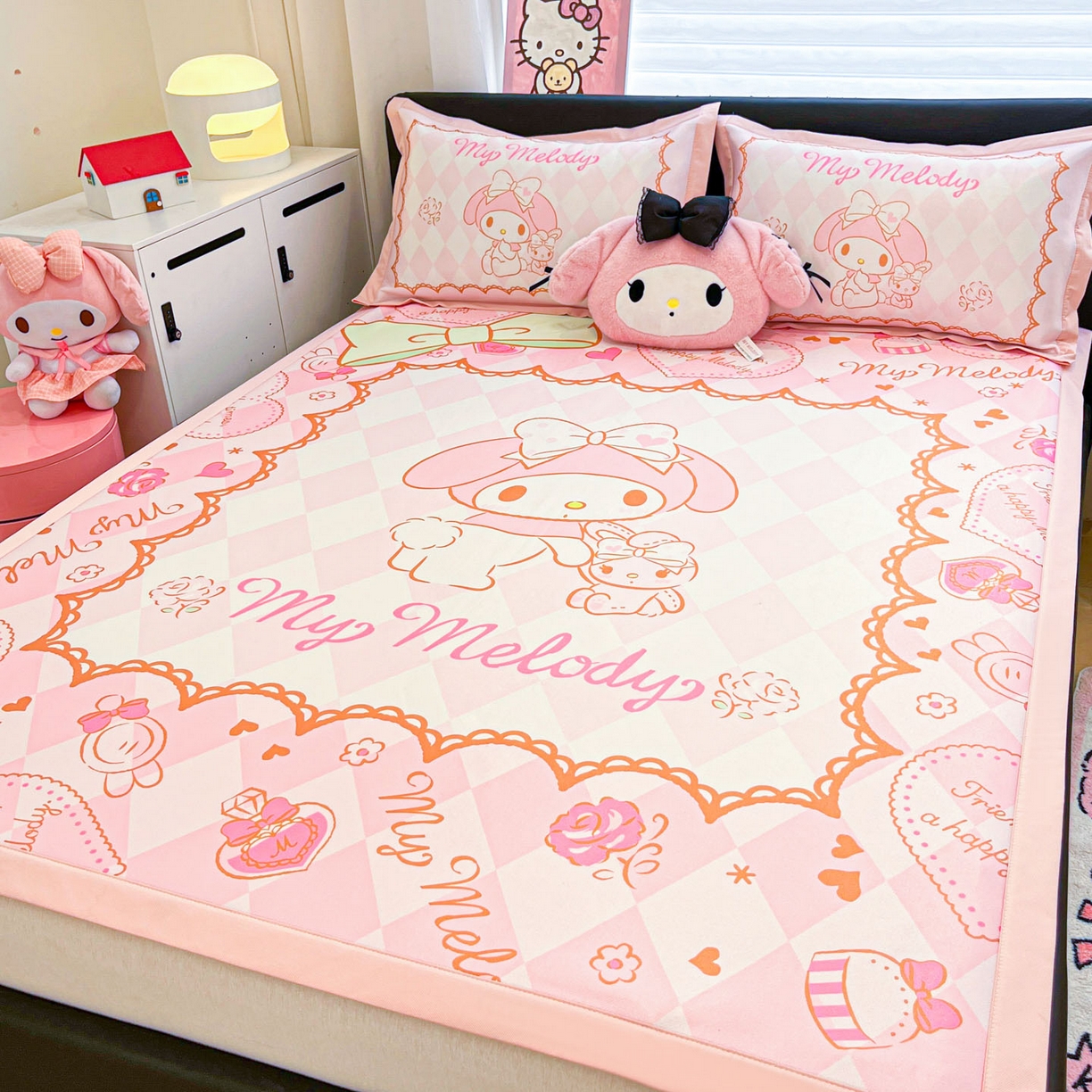 91家纺网 家纺一手货源 找家纺 暮思家居 2026新款正版授权A类大版数码印花三丽鸥1200D冰丝凉席可组合仿锦氨夏被 平铺款-公主美乐蒂