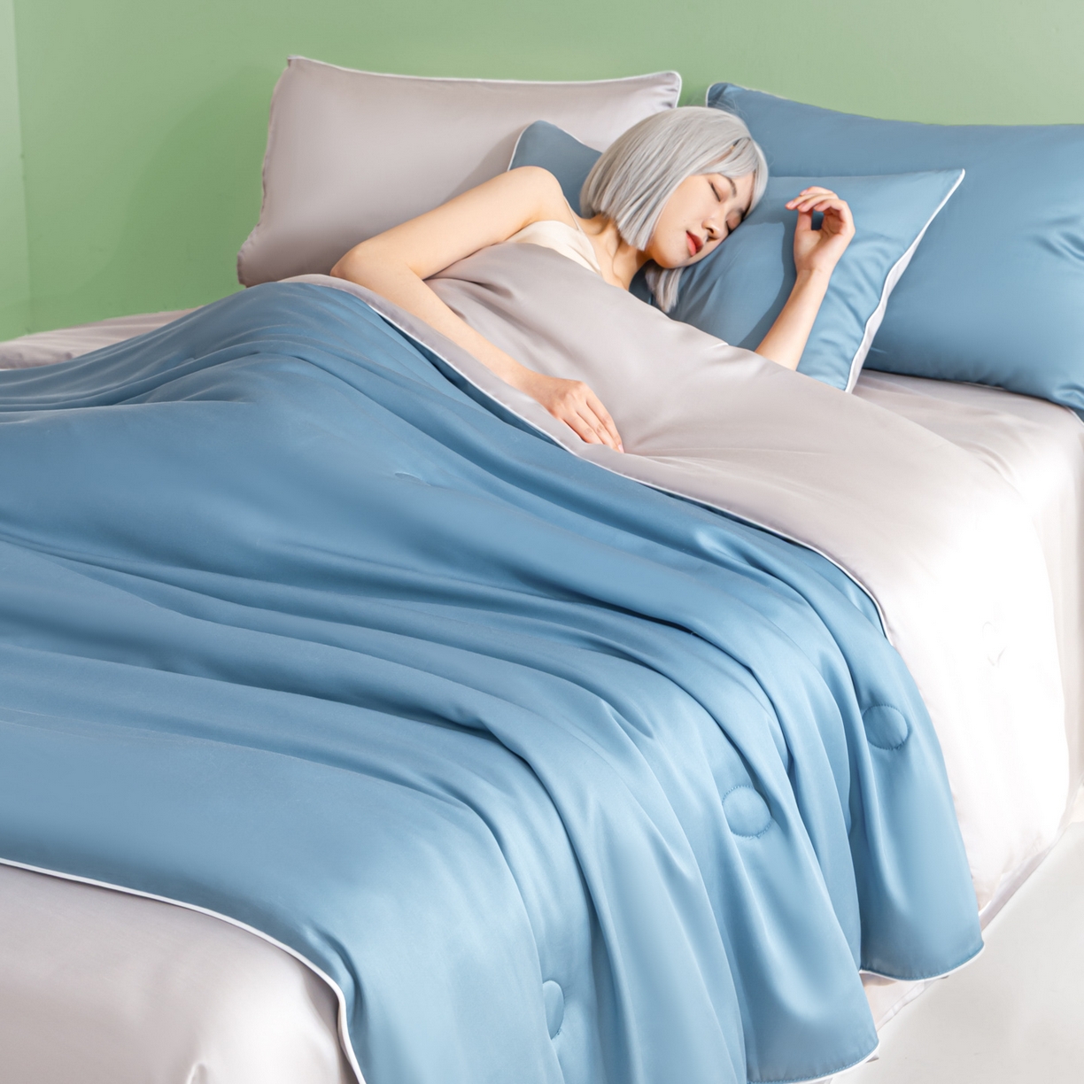 91家纺网 家纺一手货源 找家纺 （总）云棉坊 2026新款水洗冰丝滚边款夏被-双拼系列