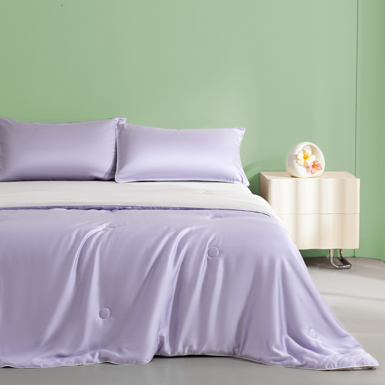 91家纺网 家纺一手货源 找家纺 云棉坊 2026新款水洗冰丝滚边款夏被-双拼系列 双拼-风信紫+香草灰