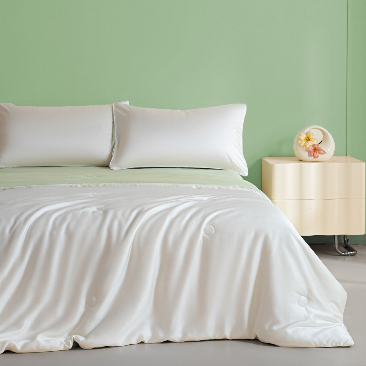 91家纺网 家纺一手货源 找家纺 云棉坊 2026新款水洗冰丝滚边款夏被-双拼系列 双拼-贵族白+水果清香