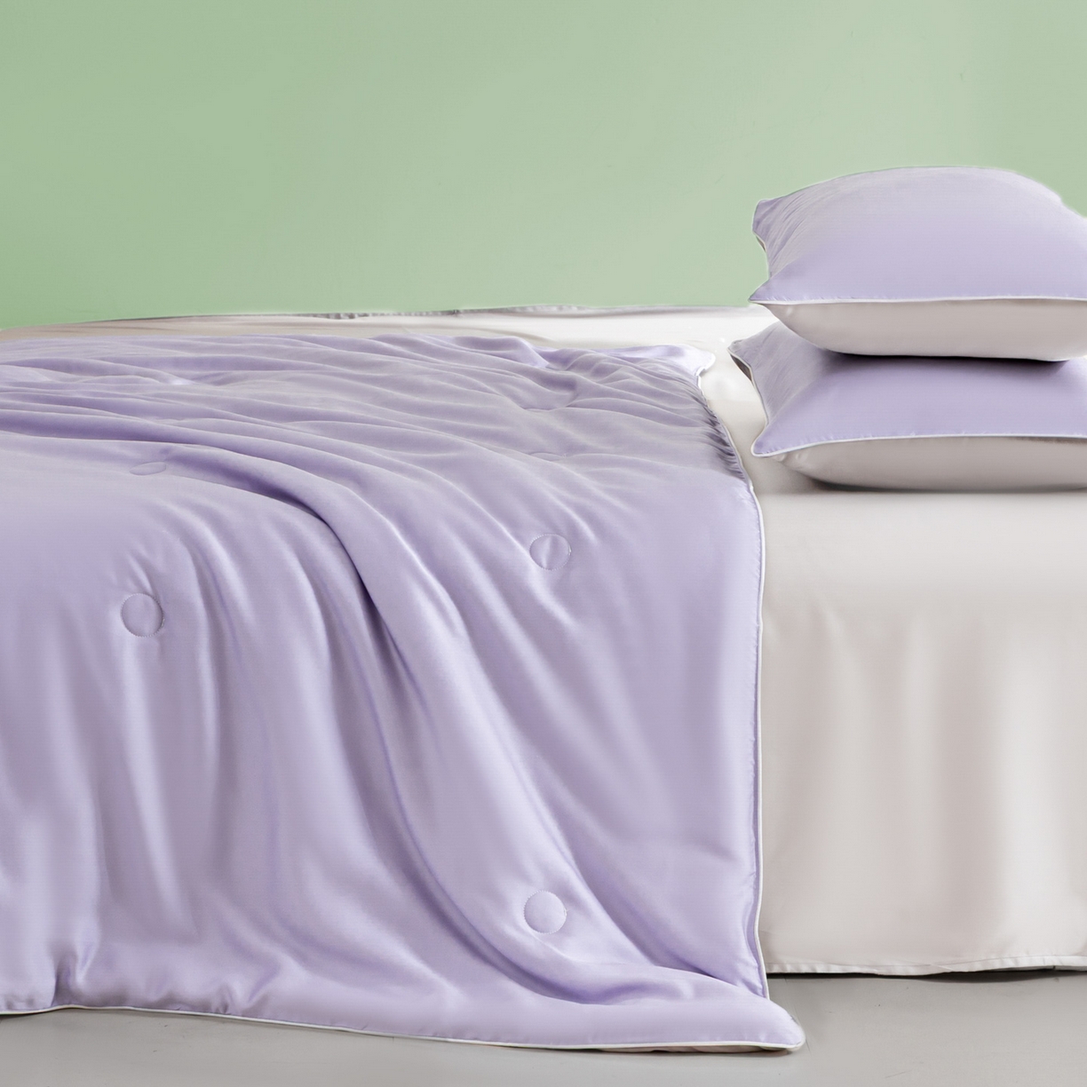 91家纺网 家纺一手货源 找家纺 云棉坊 2026新款水洗冰丝滚边款夏被-双拼系列 双拼-风信紫+香草灰