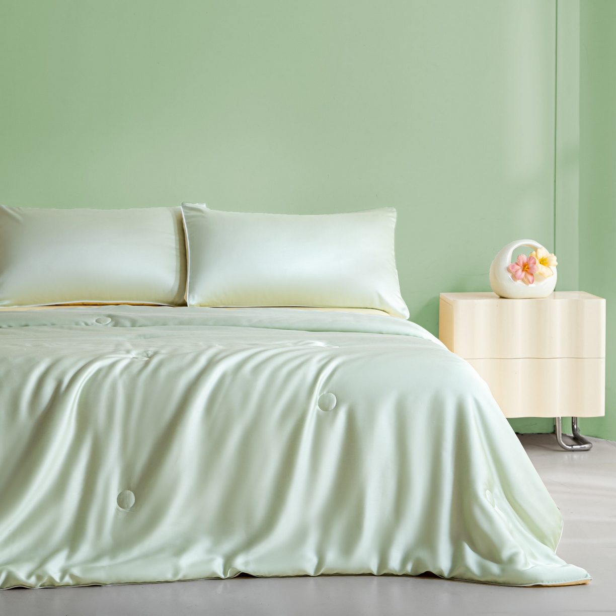 91家纺网 家纺一手货源 找家纺 云棉坊 2026新款水洗冰丝滚边款夏被-双拼系列 双拼-水果清香+奶黄