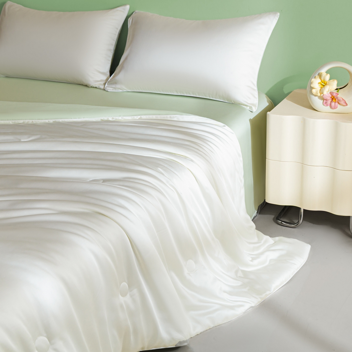 91家纺网 家纺一手货源 找家纺 云棉坊 2026新款水洗冰丝滚边款夏被-双拼系列 双拼-贵族白+水果清香