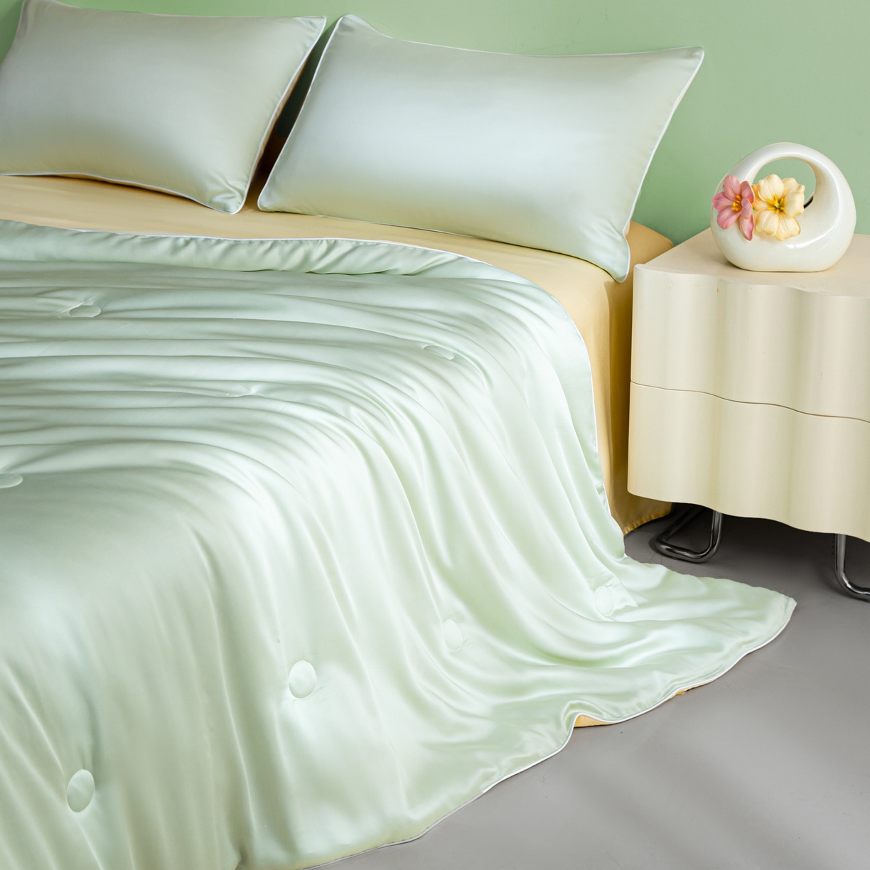 91家纺网 家纺一手货源 找家纺 云棉坊 2026新款水洗冰丝滚边款夏被-双拼系列 双拼-水果清香+奶黄