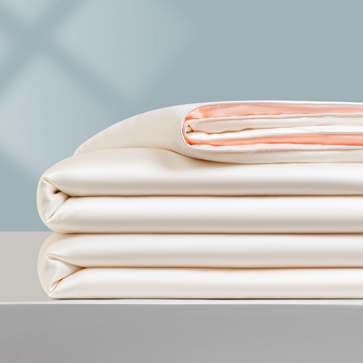 云棉坊 2026新款水洗冰丝滚边款夏被-双拼系列 双拼-贵族白+半熟蜜桃