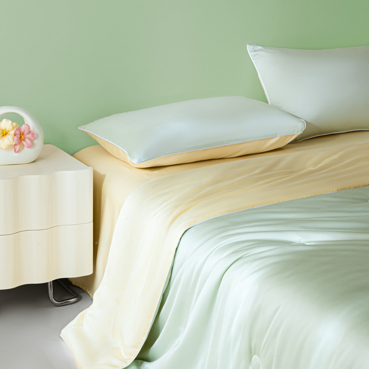 91家纺网 家纺一手货源 找家纺 云棉坊 2026新款水洗冰丝滚边款夏被-双拼系列 双拼-水果清香+奶黄