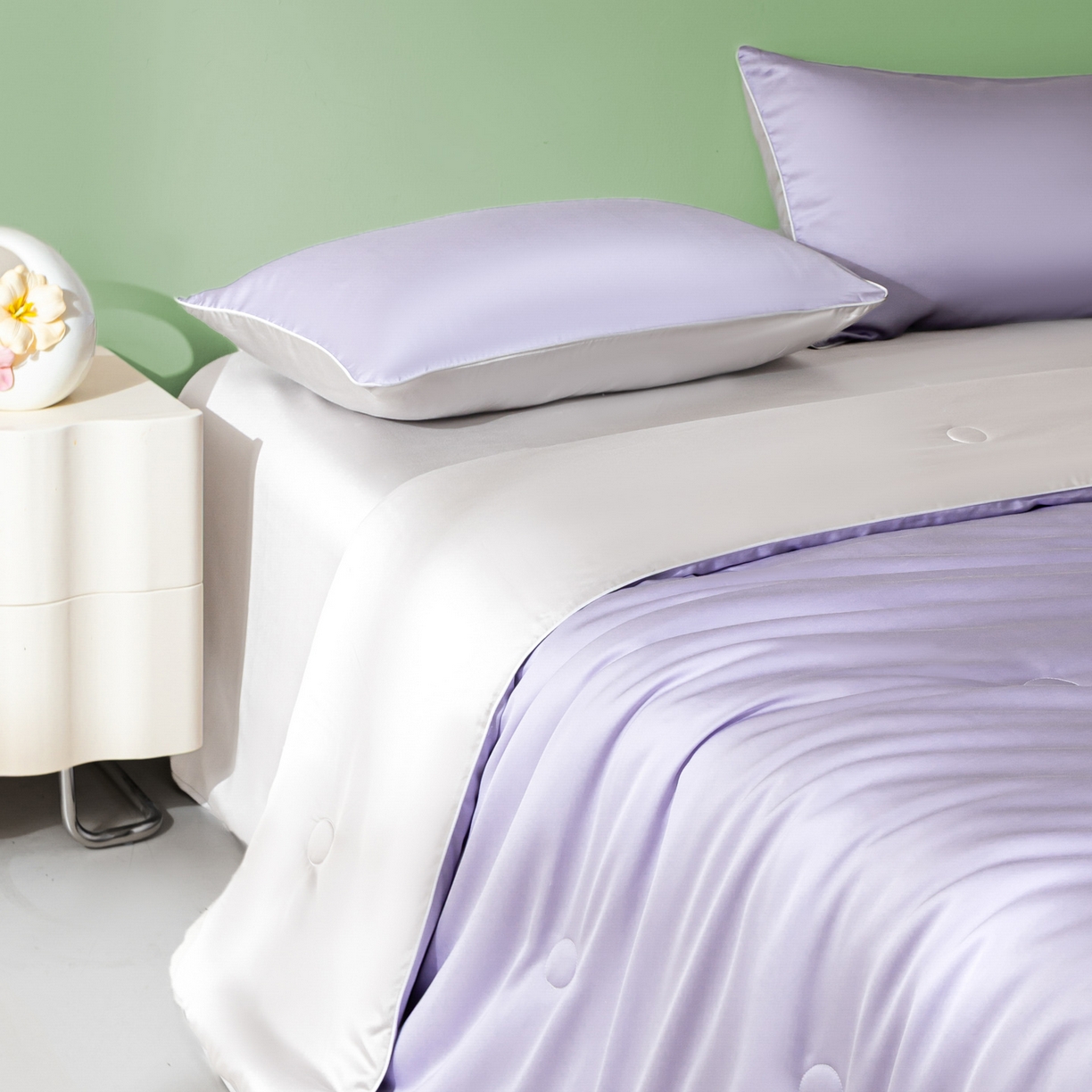 91家纺网 家纺一手货源 找家纺 云棉坊 2026新款水洗冰丝滚边款夏被-双拼系列 双拼-风信紫+香草灰