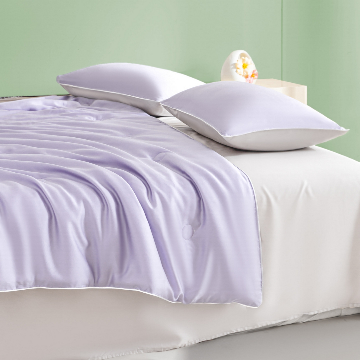 91家纺网 家纺一手货源 找家纺 云棉坊 2026新款水洗冰丝滚边款夏被-双拼系列 双拼-风信紫+香草灰