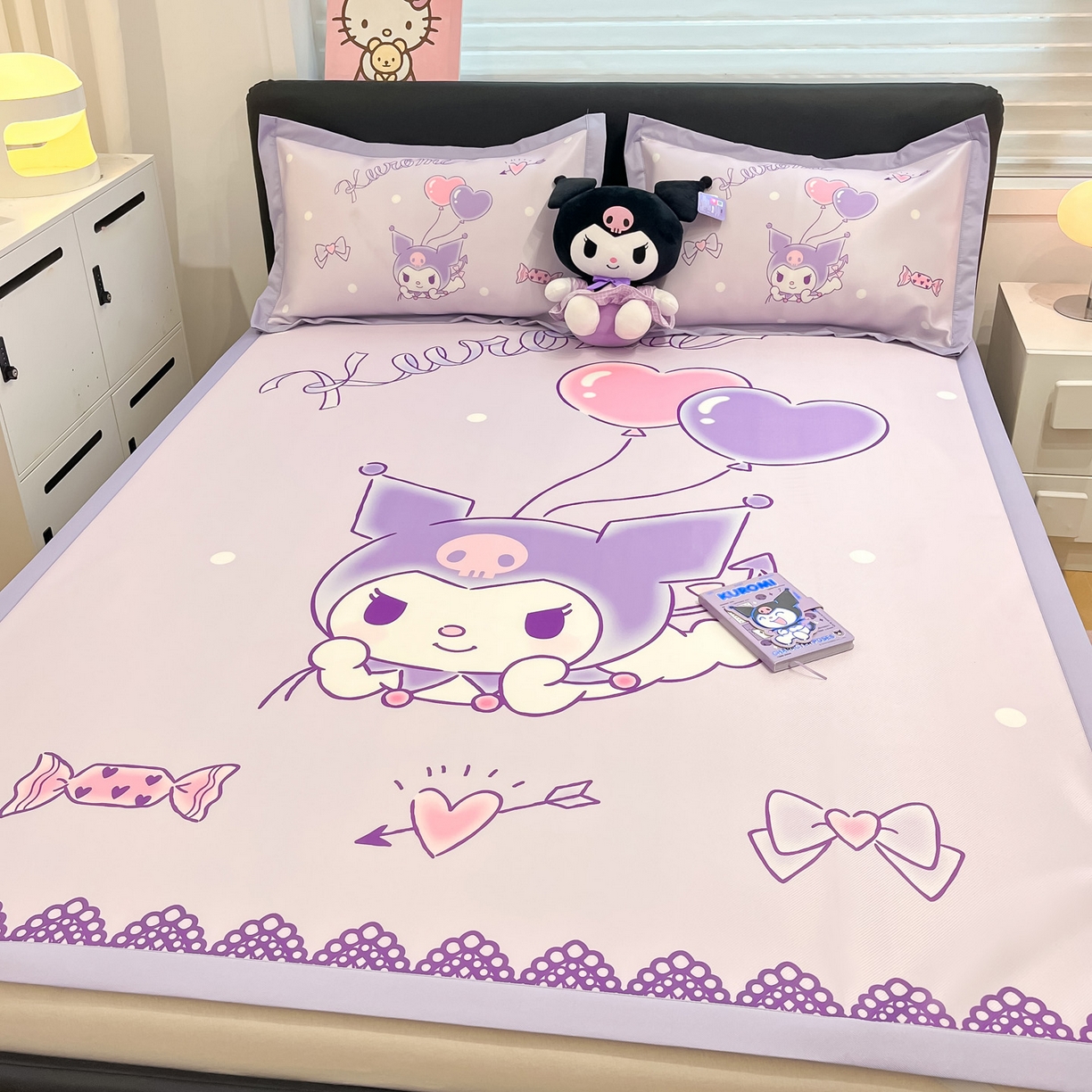 91家纺网 家纺一手货源 找家纺 暮思家居 2026新款正版授权A类大版数码印花三丽鸥1200D冰丝凉席可组合仿锦氨夏被 平铺款-梦想库洛米