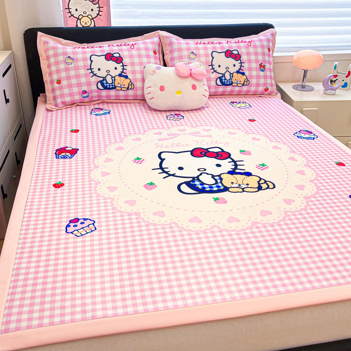 暮思家居 2026新款正版授权A类大版数码印花三丽鸥1200D冰丝凉席可组合仿锦氨夏被 平铺款-奶油KT