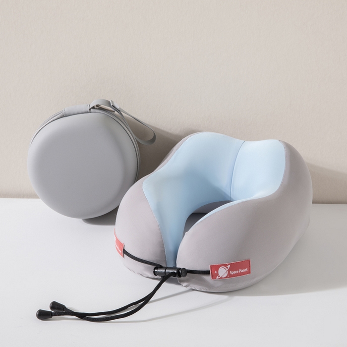 91家纺网 家纺一手货源 找家纺 土多多枕芯 2026新款凉感U型枕记忆枕便携冰丝护颈枕差旅护颈枕头午睡枕礼盒-双拼色系列 天空蓝灰双拼