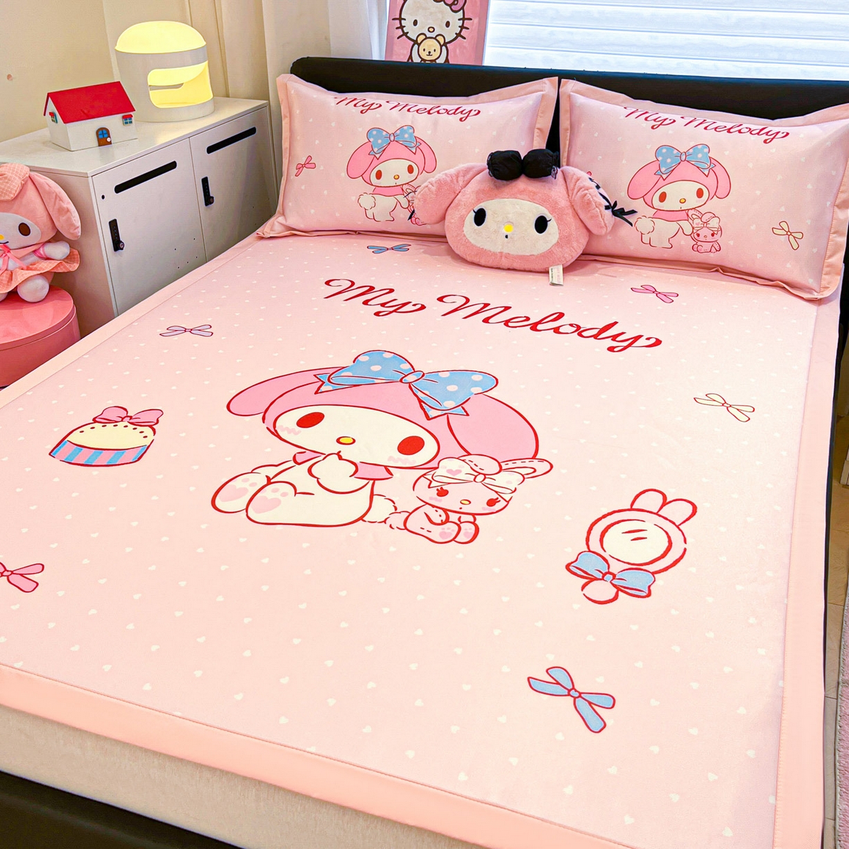 91家纺网 家纺一手货源 找家纺 暮思家居 2026新款正版授权A类大版数码印花三丽鸥1200D冰丝凉席可组合仿锦氨夏被 平铺款-小兔美乐蒂